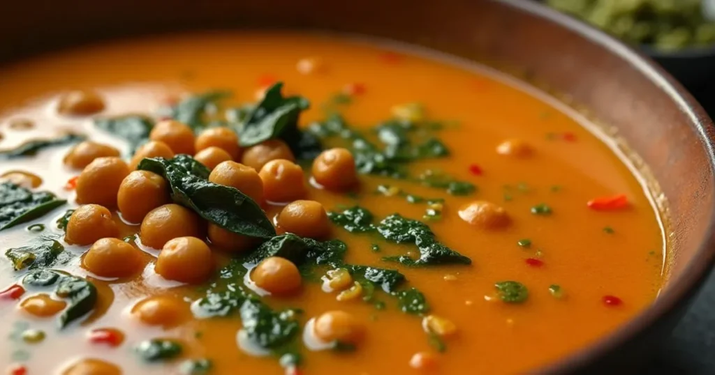 Joan Nathan Mediterranean chickpea soup with fresh parsley garnish and olive oil drizzle.
