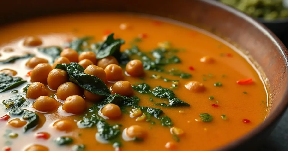Joan Nathan Mediterranean chickpea soup with fresh parsley garnish and olive oil drizzle.