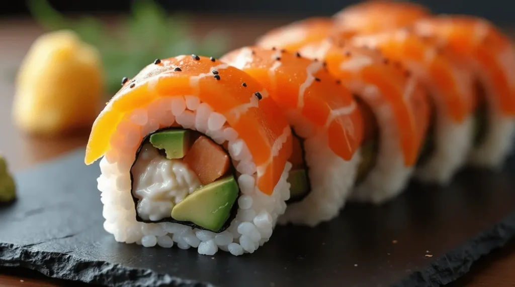sushi order topped with salmon