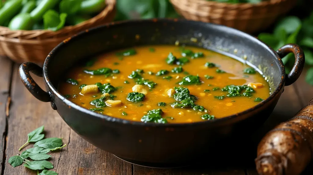 Delicious fresn green sundakai sambar recipe served with rice and papad, a nutritious and flavorful South Indian dish