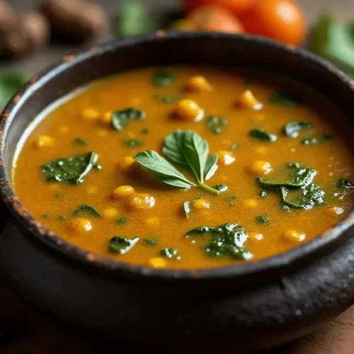 Fresh Green Sundakai Sambar served with rice and papad