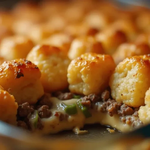 Rick Nolan Hotdish Recipe with crispy tater tots, ground beef, and creamy vegetable filling