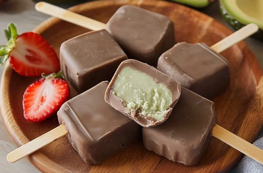 Delicious avocado fudge pops on a stick, perfect summer dessert