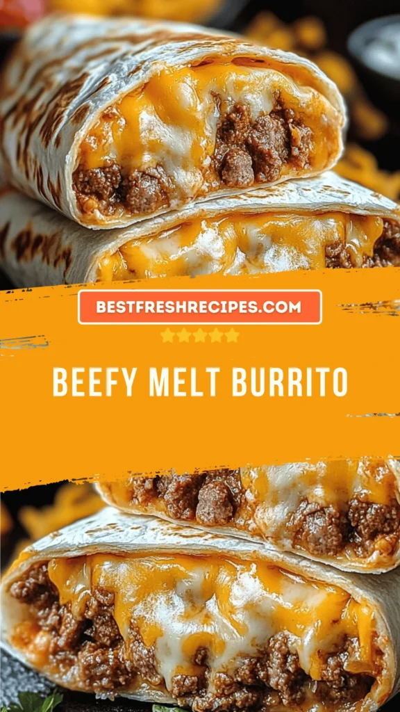 Delicious Beefy Melt Burrito with juicy beef and melted cheese