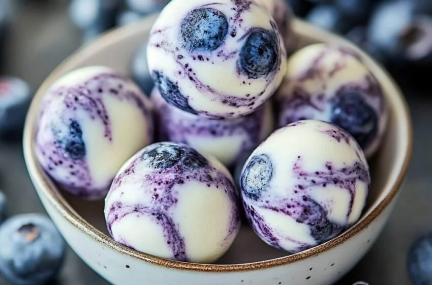Blueberry swirl yogurt bites for a healthy and tasty snack option.
