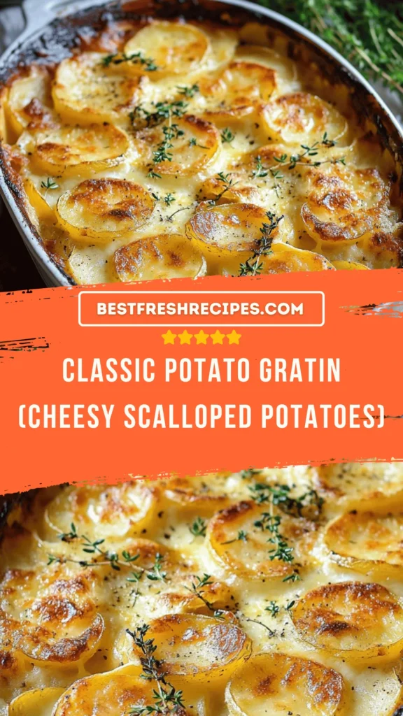 Classic Potato Gratin with cheese and creamy layers of scalloped potatoes