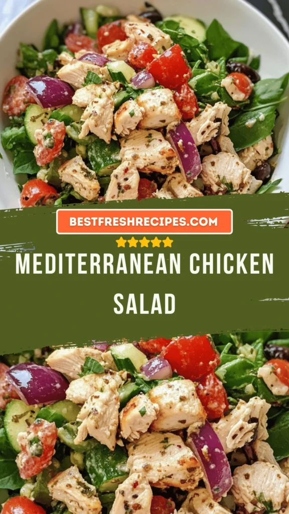Delicious Mediterranean Chicken Salad with fresh veggies and herbs.