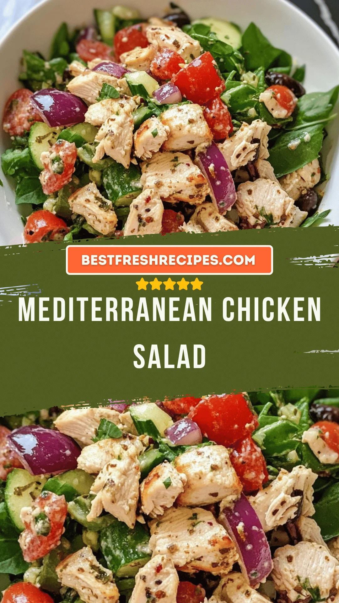 Delicious Mediterranean Chicken Salad with fresh veggies and herbs.