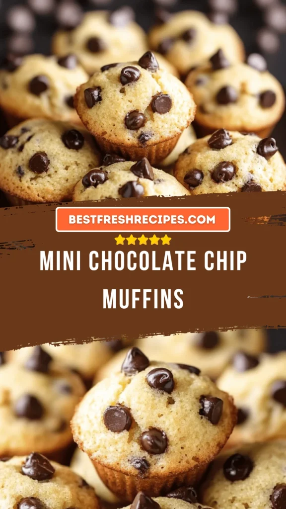 Mini chocolate chip muffins fresh out of the oven, golden brown and delicious