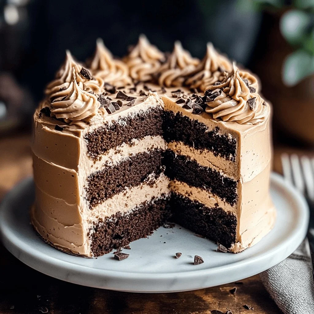 Baileys Irish Cream chocolate cake with buttercream frosting on a white plate