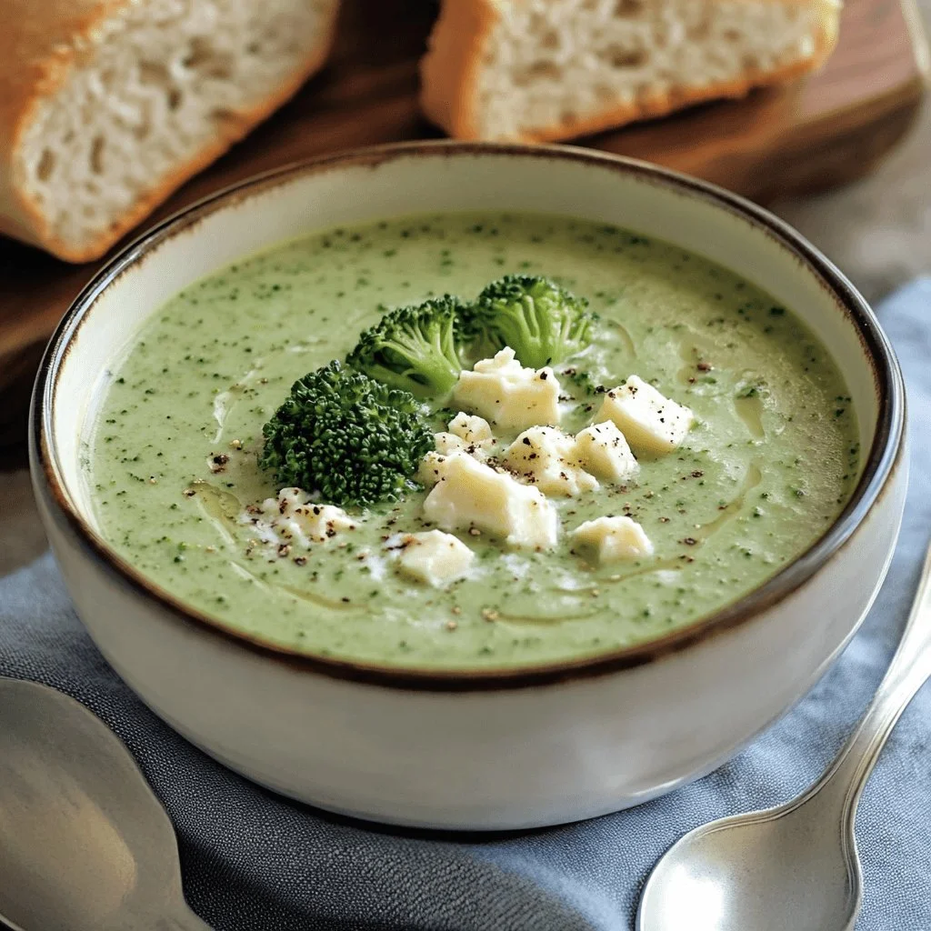 Delicious bowl of Broccoli and Stilton Soup topped with fresh herbs