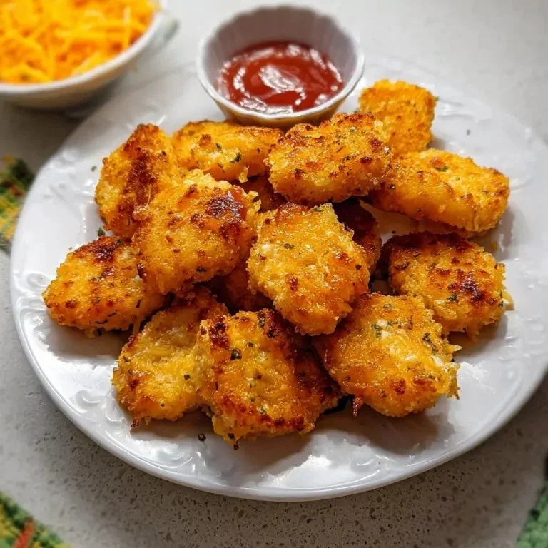 Cheese-stuffed chicken nuggets served on a plate