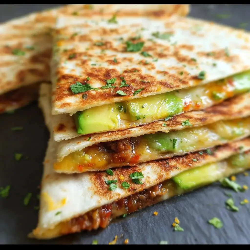 Cheesy avocado quesadilla served on a plate
