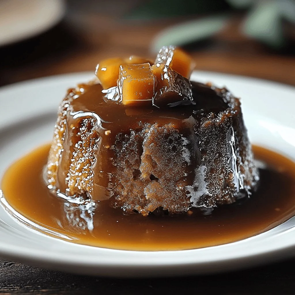 Delicious classic sticky toffee pudding served with caramel sauce and cream