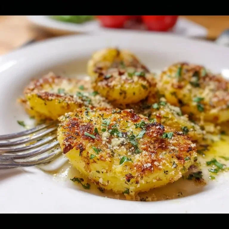 Crispy Parmesan Potatoes garnished with fresh herbs