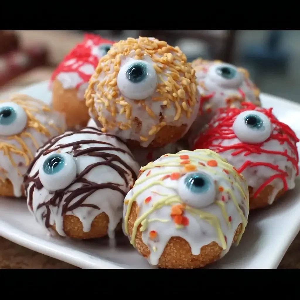 Delicious homemade donut hole eyeballs for Halloween treats