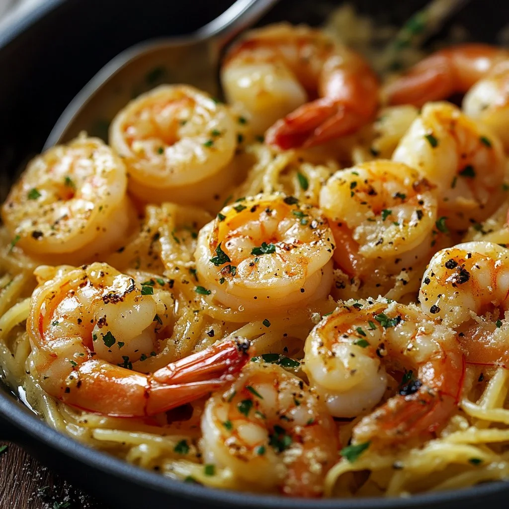 Delicious Red Lobster shrimp scampi served with garlic and lemon sauce