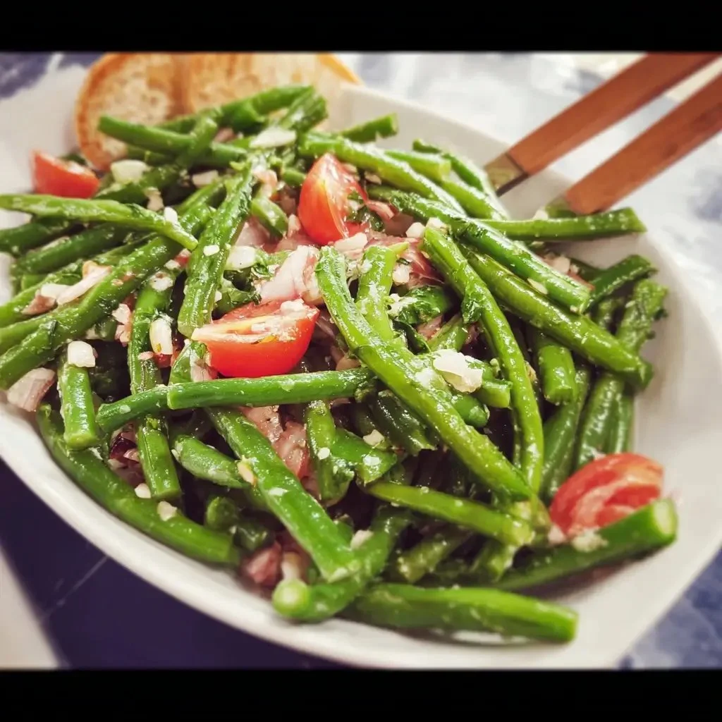 Fresh green bean salad with vibrant vegetables and a light dressing
