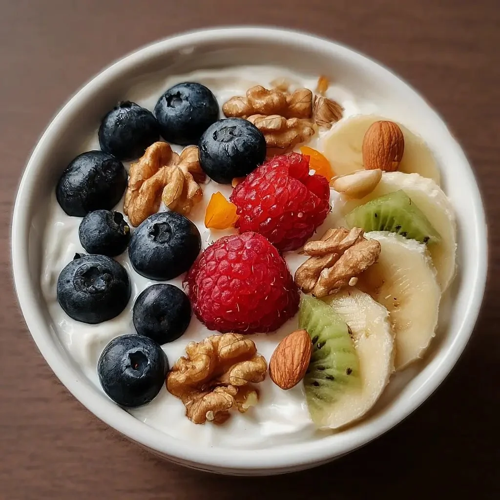 Greek Yogurt Bowl topped with assorted fruits and nuts