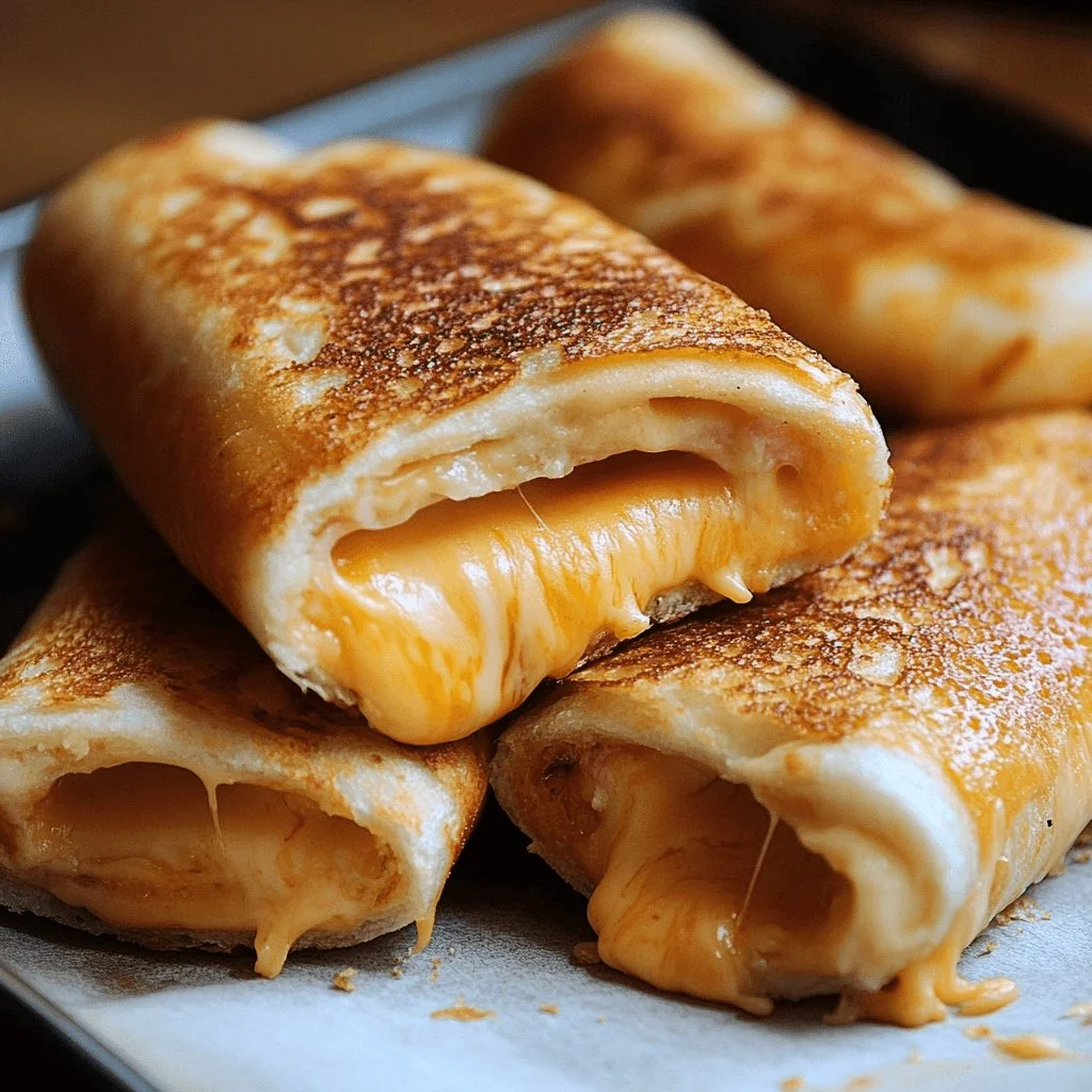 Delicious grilled cheese roll-ups served on a plate, perfect for a tasty snack.