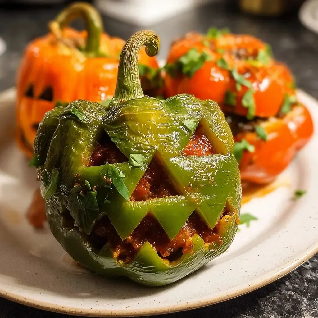 Halloween themed stuffed peppers recipe for festive meals