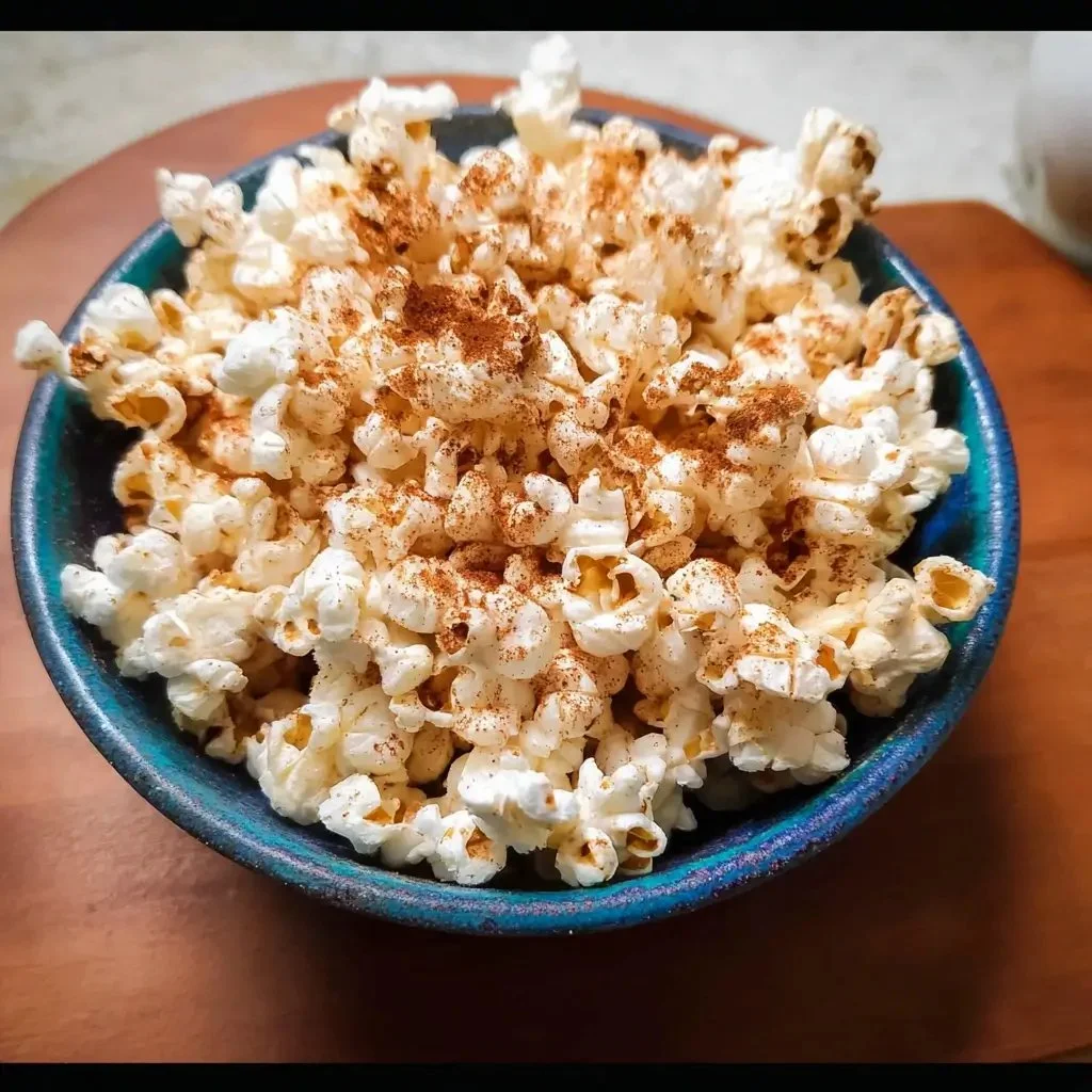 Healthy cinnamon popcorn recipe with natural ingredients for a tasty snack.