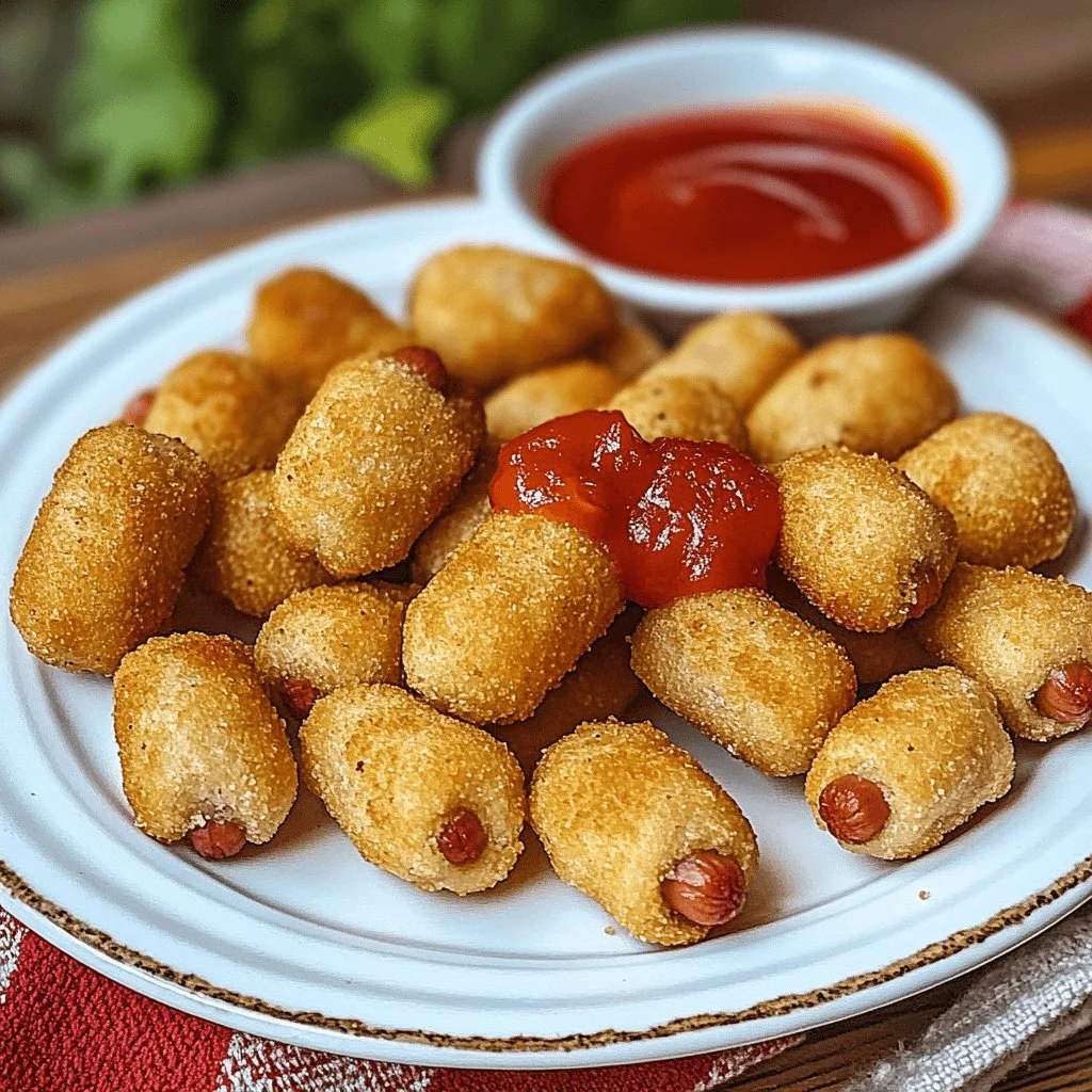 Delicious hot dog nuggets served with dipping sauce on a plate.