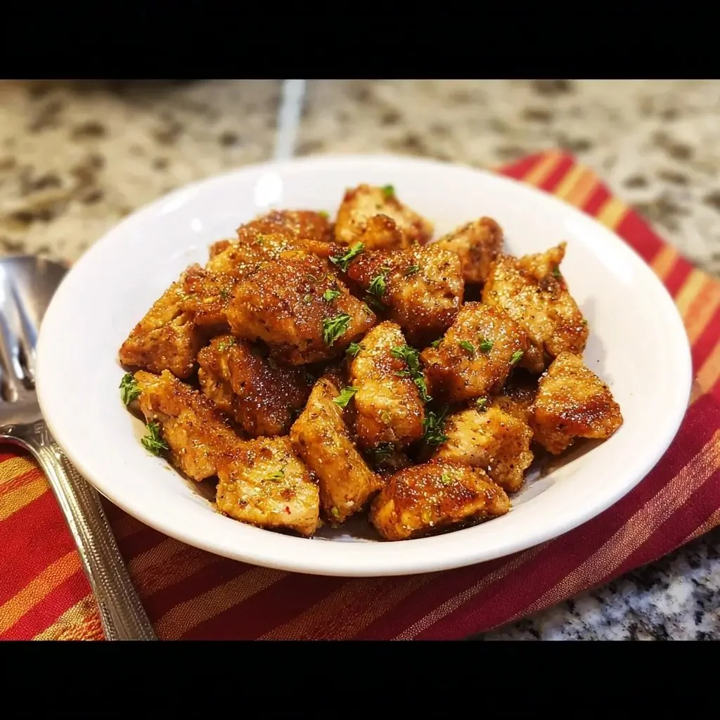 Juicy Instant Pot chicken bites served with dipping sauce on a plate.