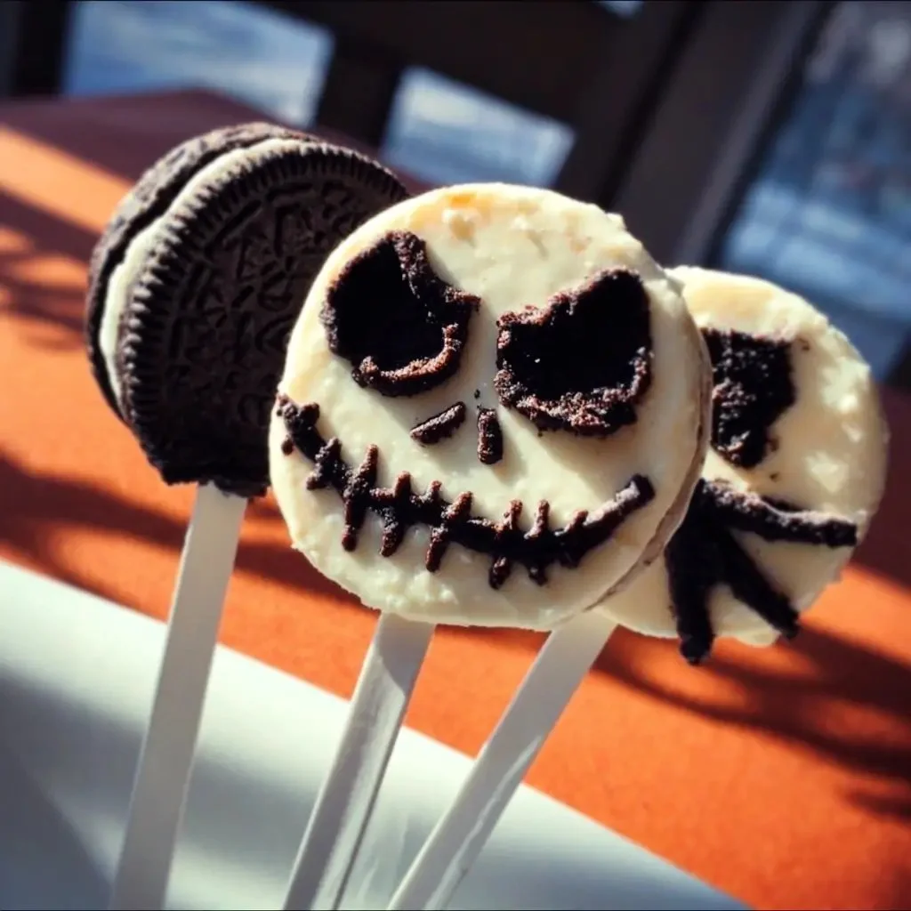 Jack Skellington Oreo Pops decorated for Halloween