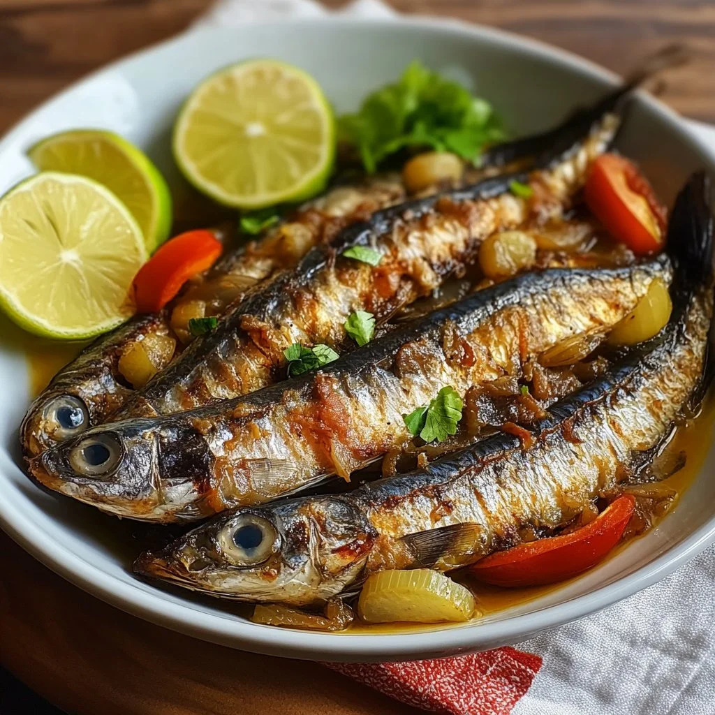 Delicious Jamaican salt mackerel served with vegetables and spices