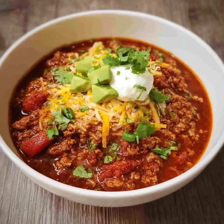 Bowl of Keto Crockpot Chili topped with cheese and cilantro