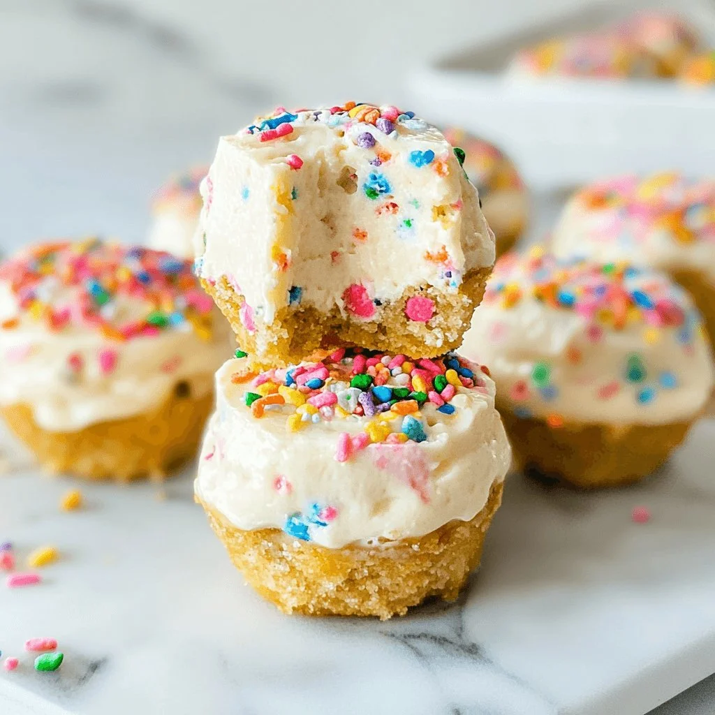 Mini Funfetti Cheesecake Bites topped with colorful sprinkles for a festive treat
