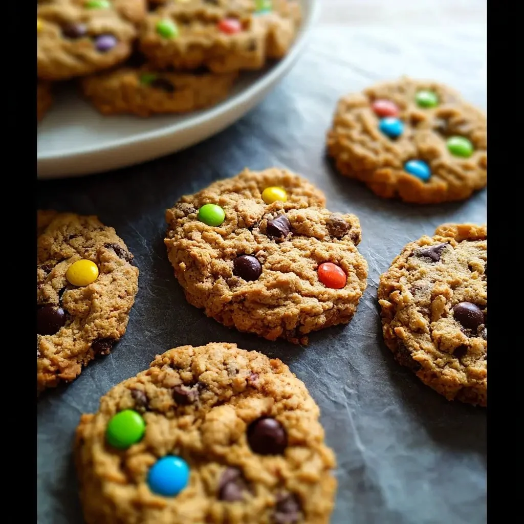 Delicious Monster Cookie fresh out of the oven with chocolate chips and M&Ms