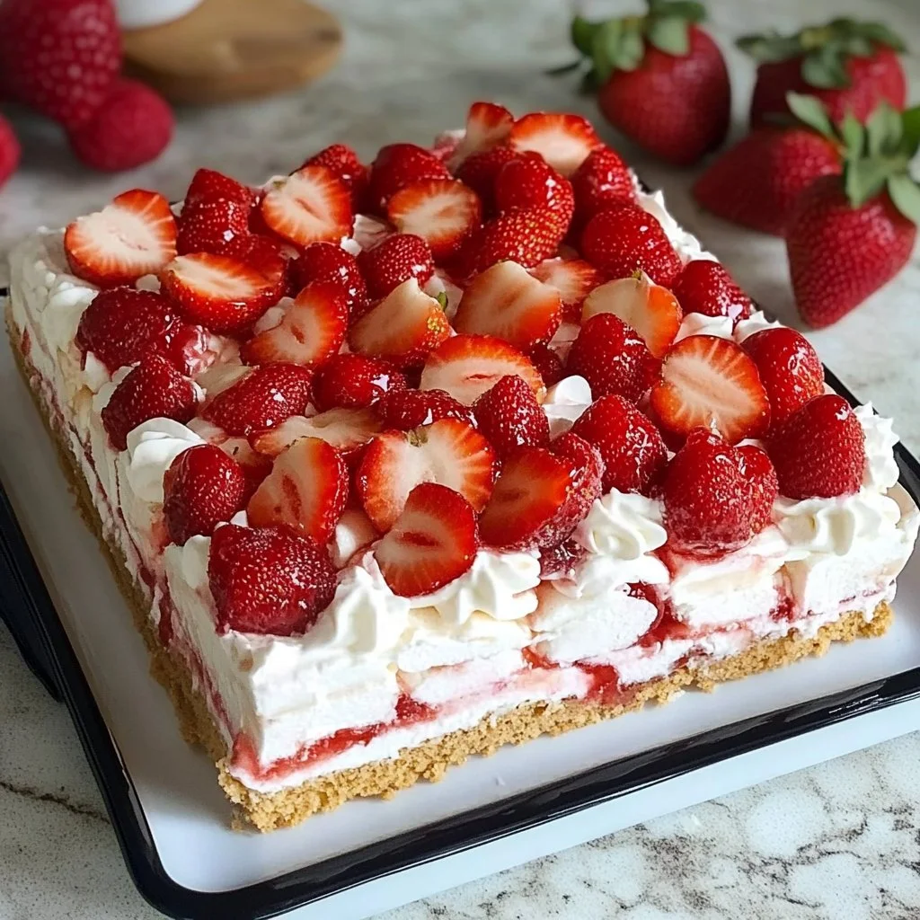 No bake strawberry cream cheese icebox cake with fresh strawberries