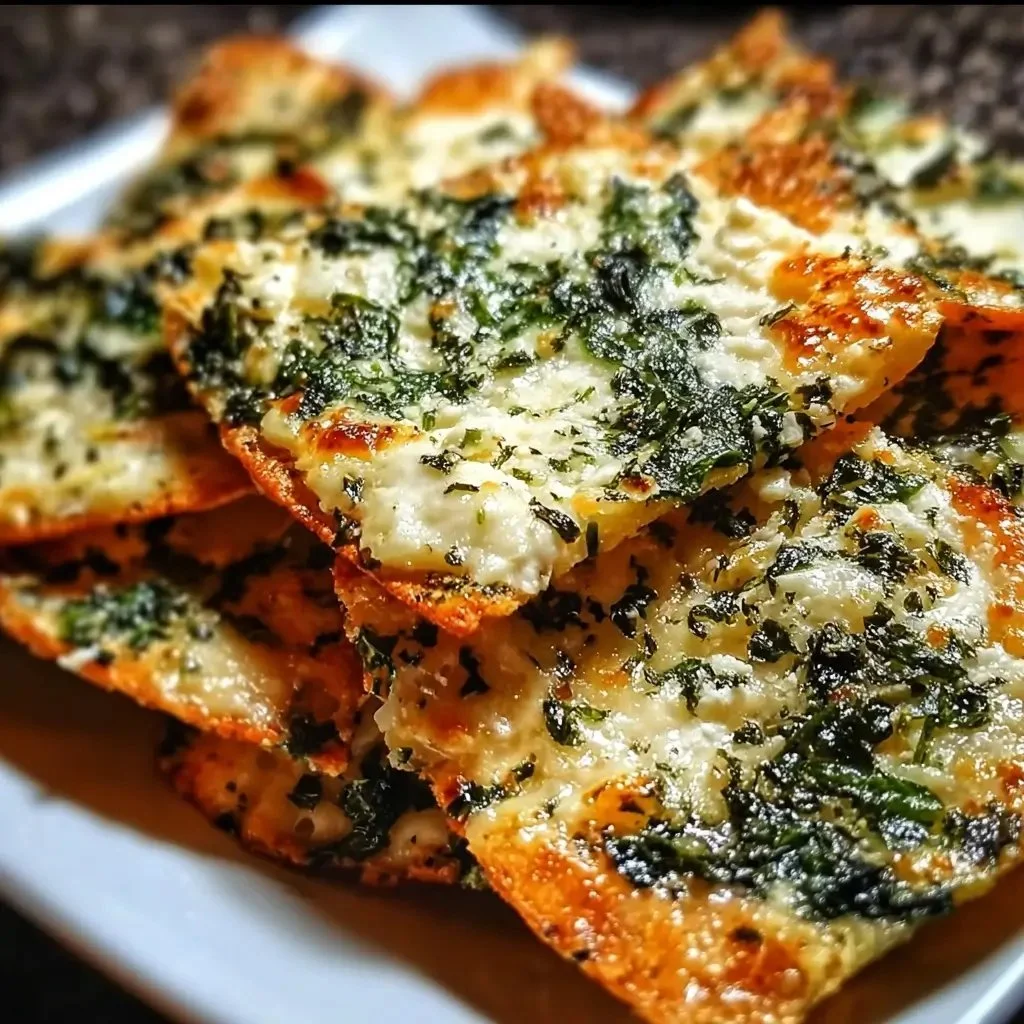 Crispy Spinach and Feta Cheese crisps on a serving plate