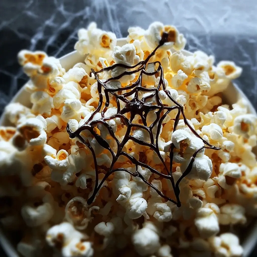 Spiderweb popcorn recipe for a spooky Halloween snack
