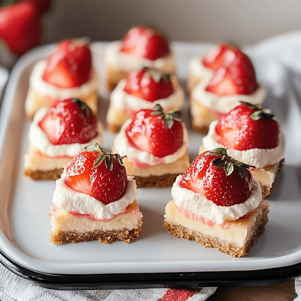 Delicious strawberry cheesecake bites served on a platter.