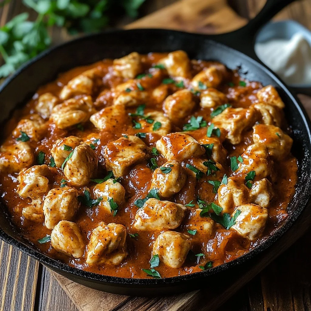 Delicious Butter Chicken Skillet from Texas Roadhouse served with herbs and spices