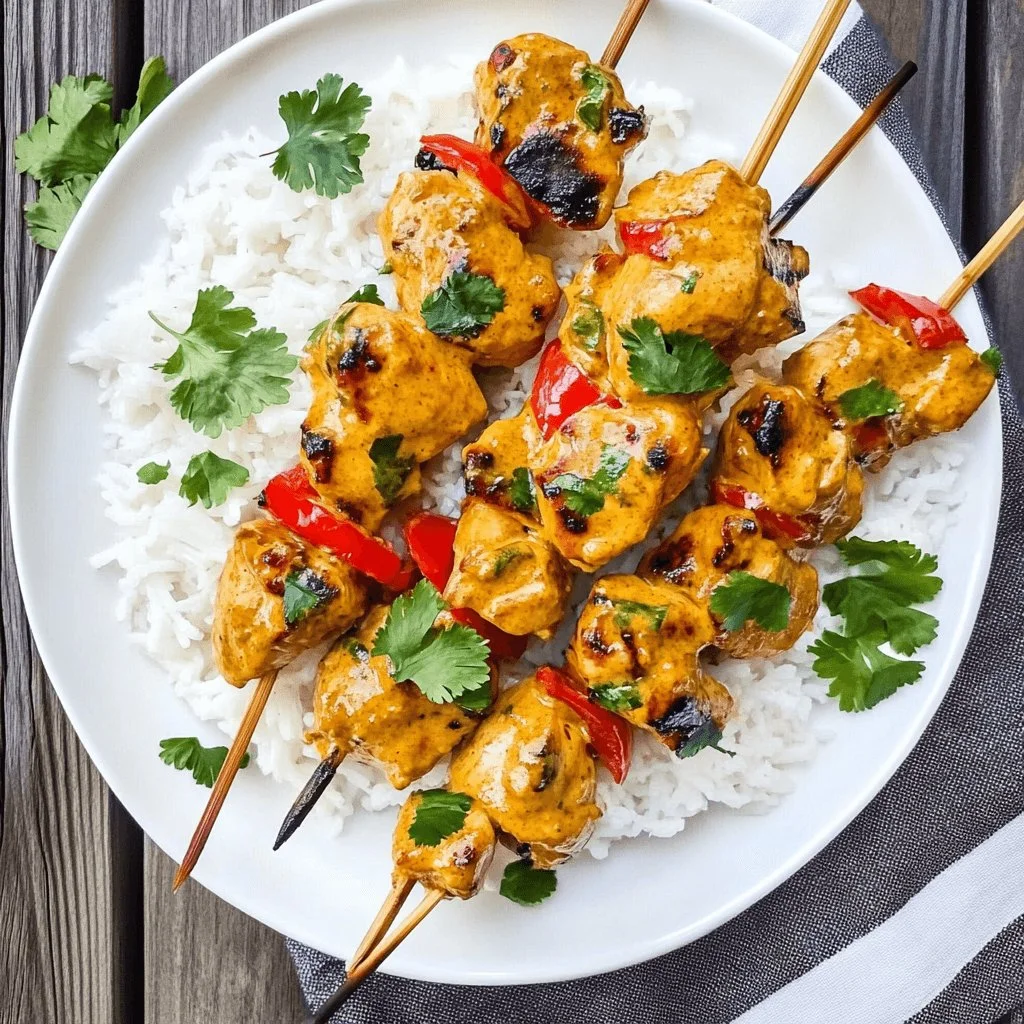 Grilled Thai Curry Chicken Skewers with vibrant spices and herbs