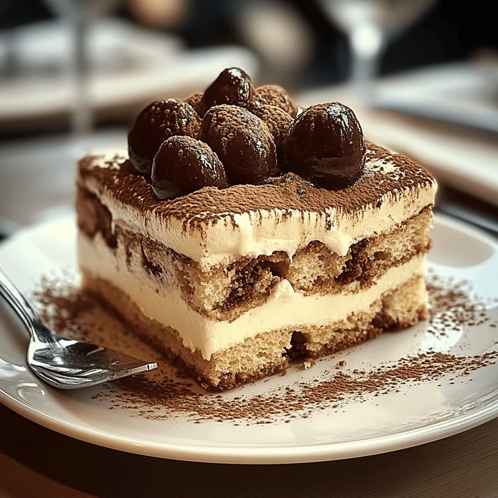 Delicious Tiramisu Comme en Italie dessert with layers of coffee and mascarpone