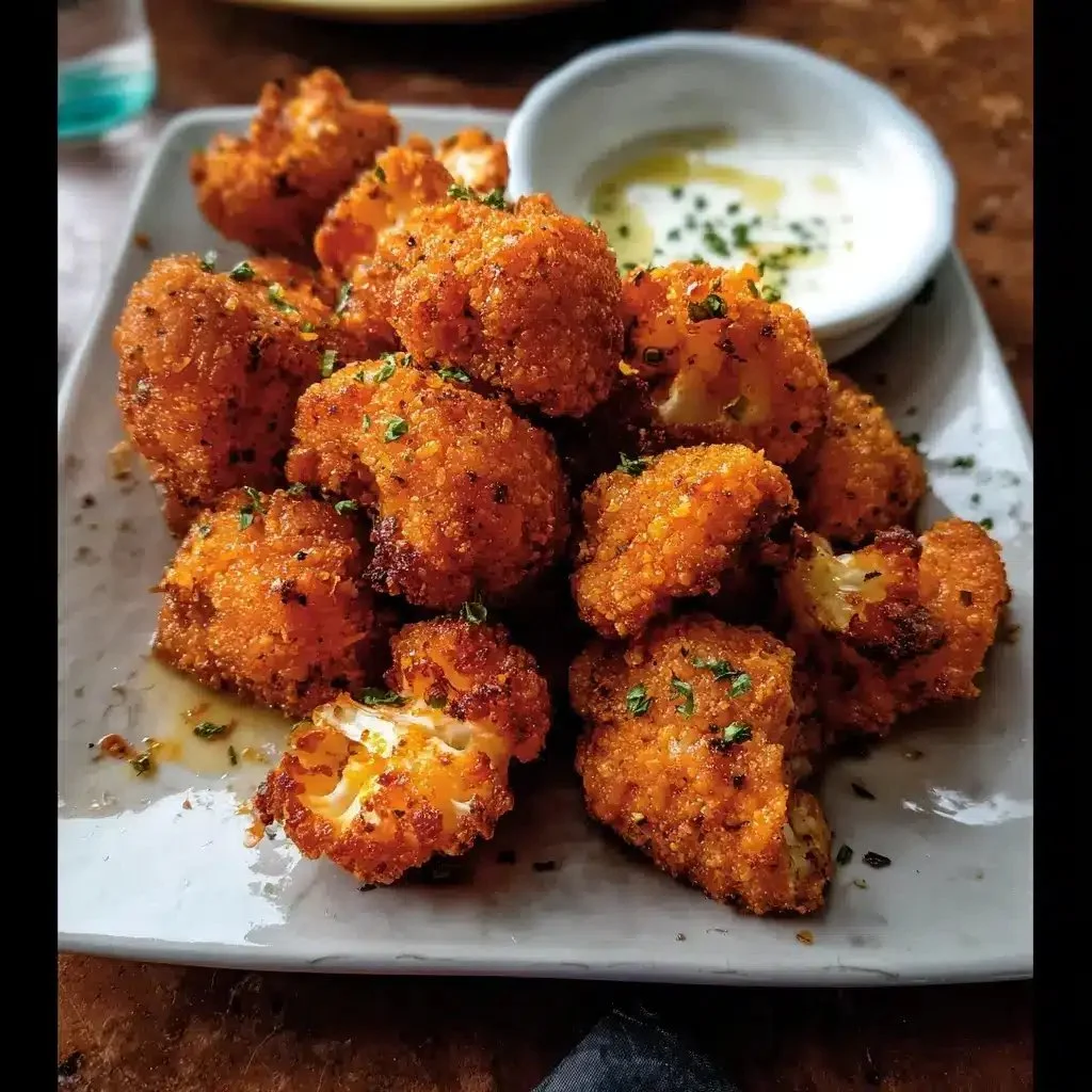 Delicious Vegetarian Buffalo Bites with black pepper cheesy crunch on a plate