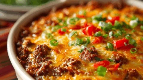 Delicious 4-ingredient ground beef casserole ready to serve