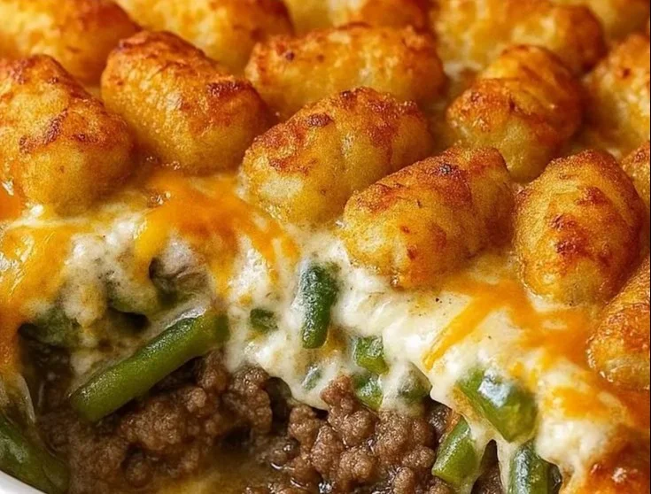 Delicious tater tot casserole served in a dish