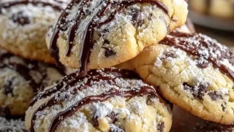 Delicious Cannoli Cookies decorated with creamy filling and chocolate chips.