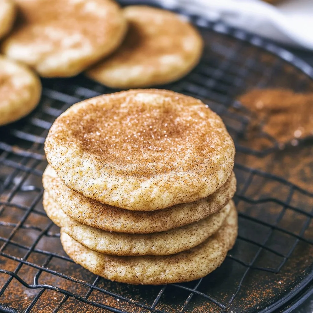 Chewy Snickerdoodle cookies with cinnamon and sugar topping on a plate