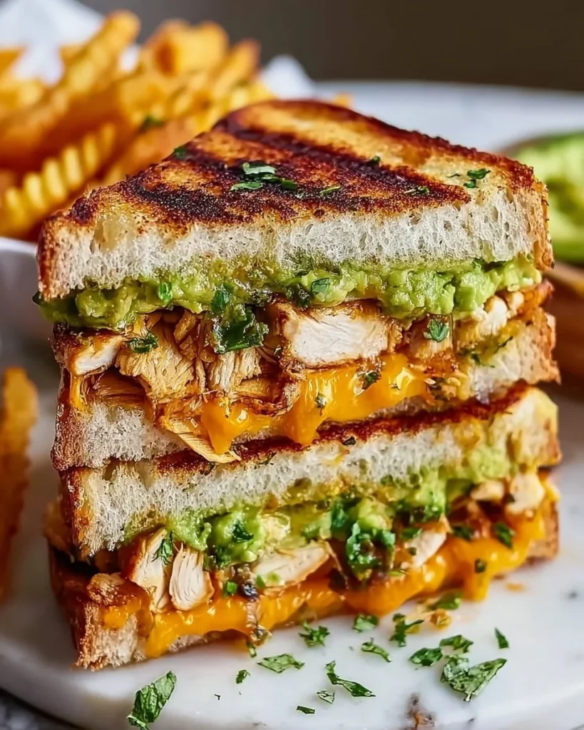 Delicious Chicken Avocado Melt Sandwich with chicken, avocado, and melted cheese