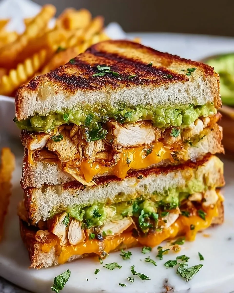 Delicious Chicken Avocado Melt Sandwich with chicken, avocado, and melted cheese