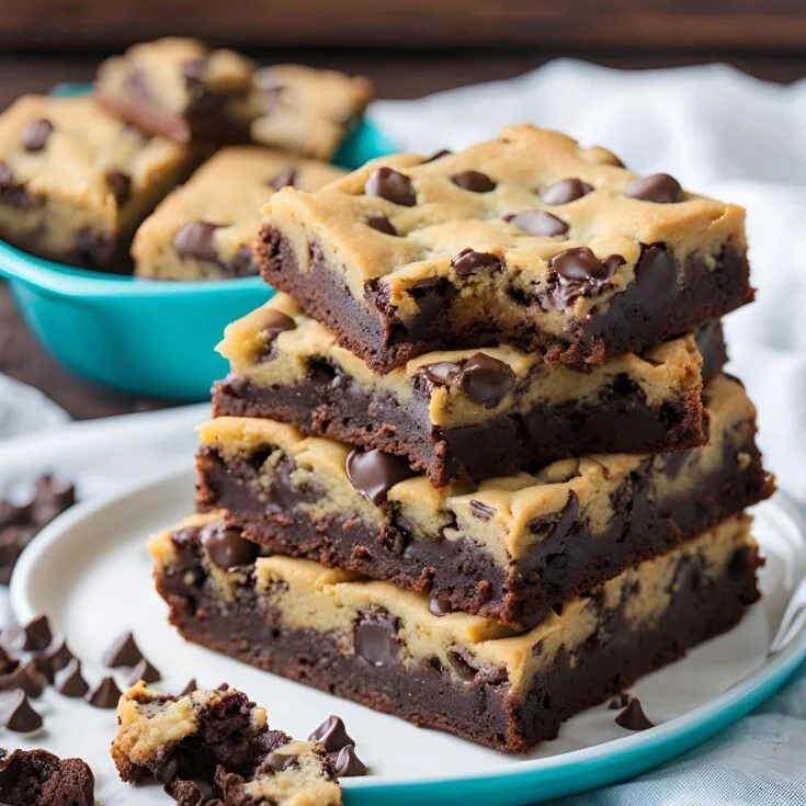 Delicious chocolate chip cookie brownies on a plate, showcasing the perfect bake.