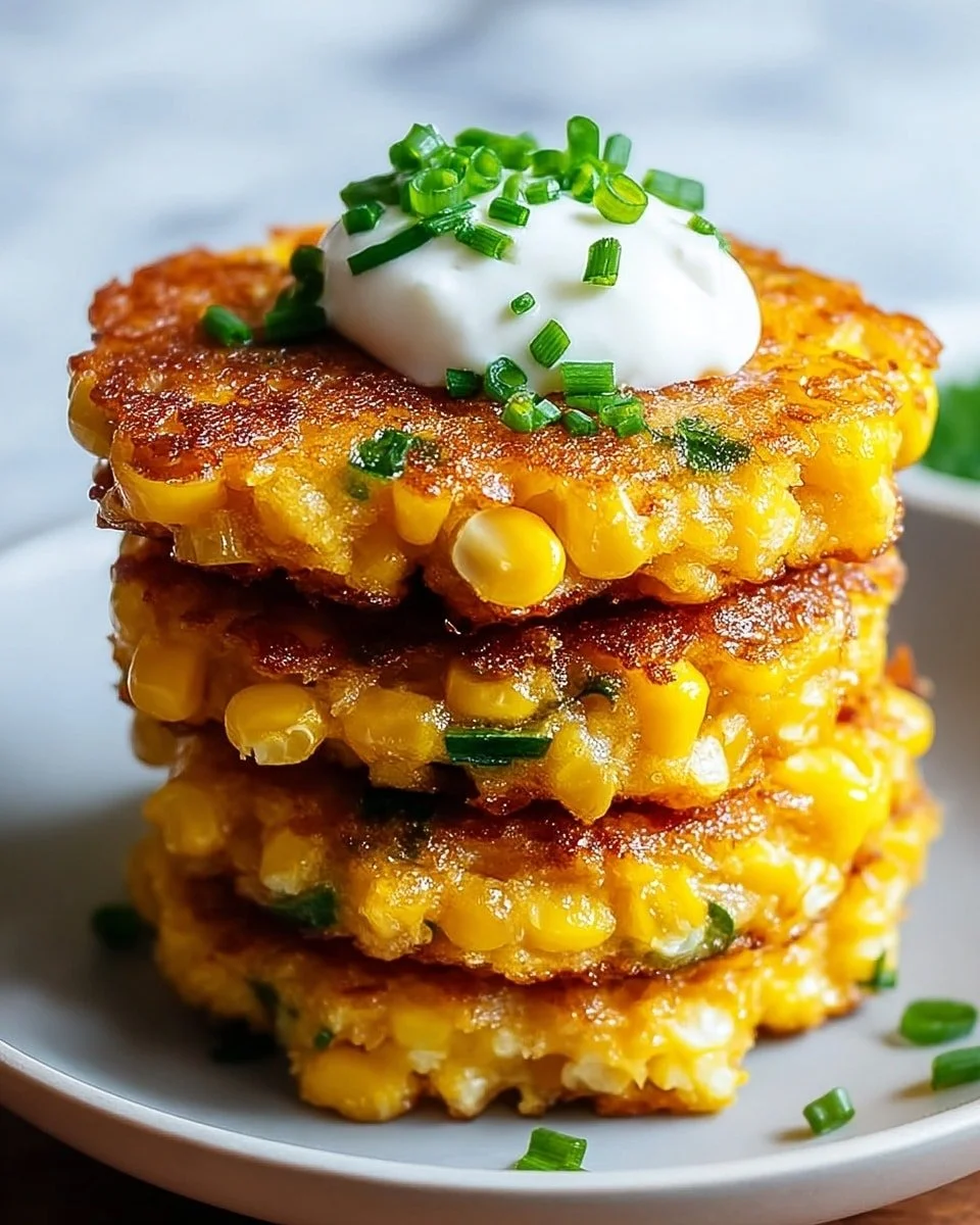 Crispy cheesy corn fritters served on a plate with dipping sauce