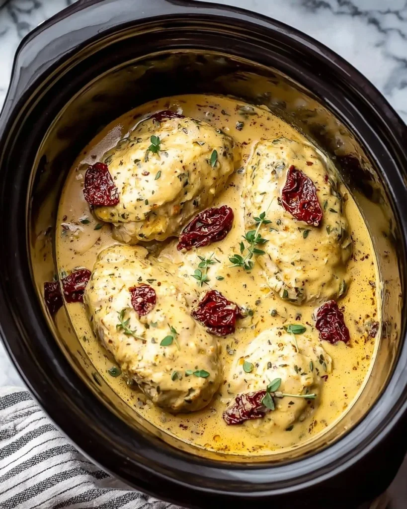 Delicious Dump & Go Crockpot Marry Me Chicken recipe ready to serve